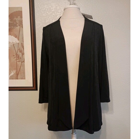 Chico's Travelers Maya Jacket Open Front Cardigan Size 1 US 8 Slinky  Black NEW - Picture 1 of 14
